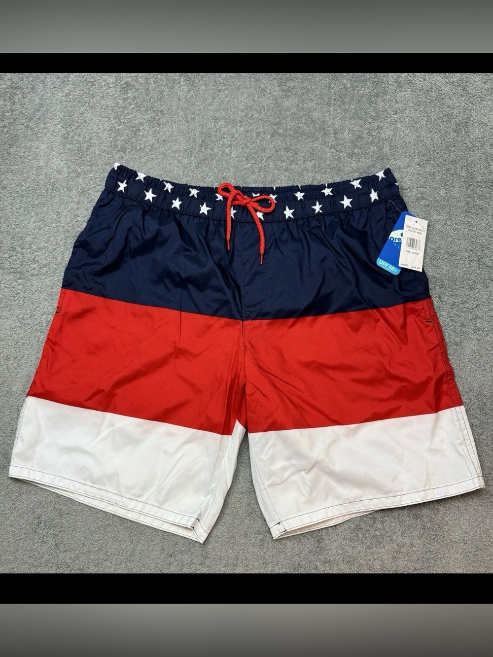Dream Wave America Red White Blue Large Swim Shorts USA Stars Stripes July 4th